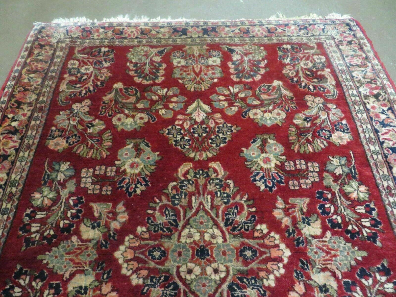 Red Persian Sarouk Rug 3x5, Antique Persian Carpet 1920s, Hand Knotted, Floral, Wool, Oriental Rug, Handmade Rug - Nuvé