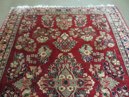 Red Persian Sarouk Rug 3x5, Antique Persian Carpet 1920s, Hand Knotted, Floral, Wool, Oriental Rug, Handmade Rug - Nuvé
