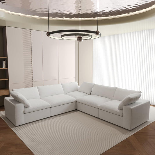 Nuvé® Solace Modular Bouclé Cloud Sofa - Snow White - 5-Seater Corner Sectional (V-Shaped) - Nuvé