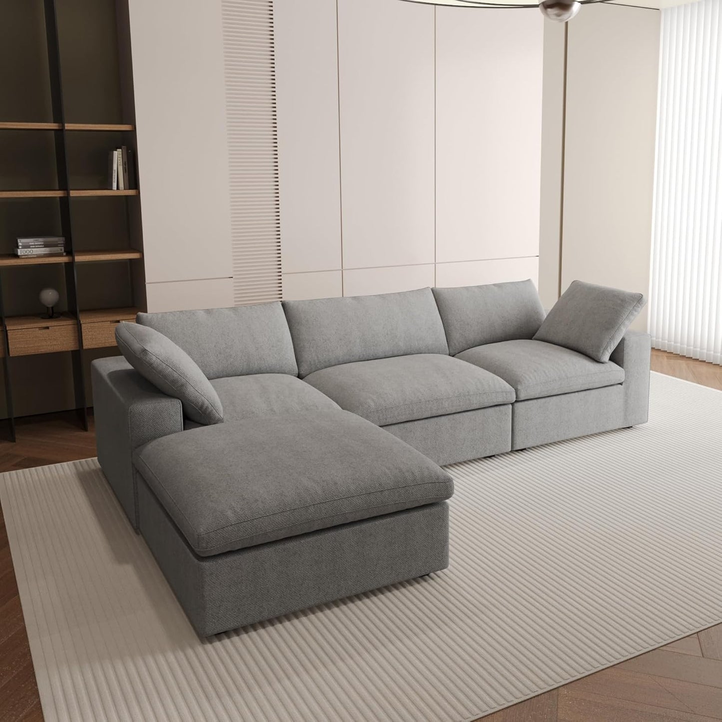 Nuvé® Solace Modular Bouclé Cloud Sofa - Space Grey - 3-Seater Sectional Sofa with Ottoman - Nuvé