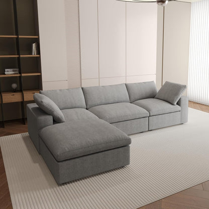 Nuvé® Solace Modular Bouclé Cloud Sofa - Space Grey - 3-Seater Sectional Sofa with Ottoman - Nuvé
