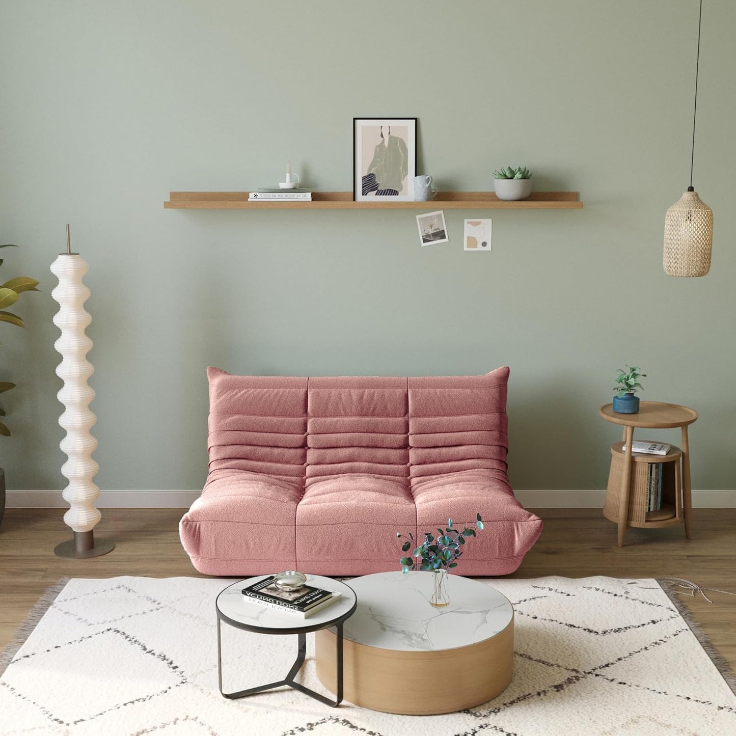 Muku Bouclé Chair - Pink - 2 Seater - Nuvé