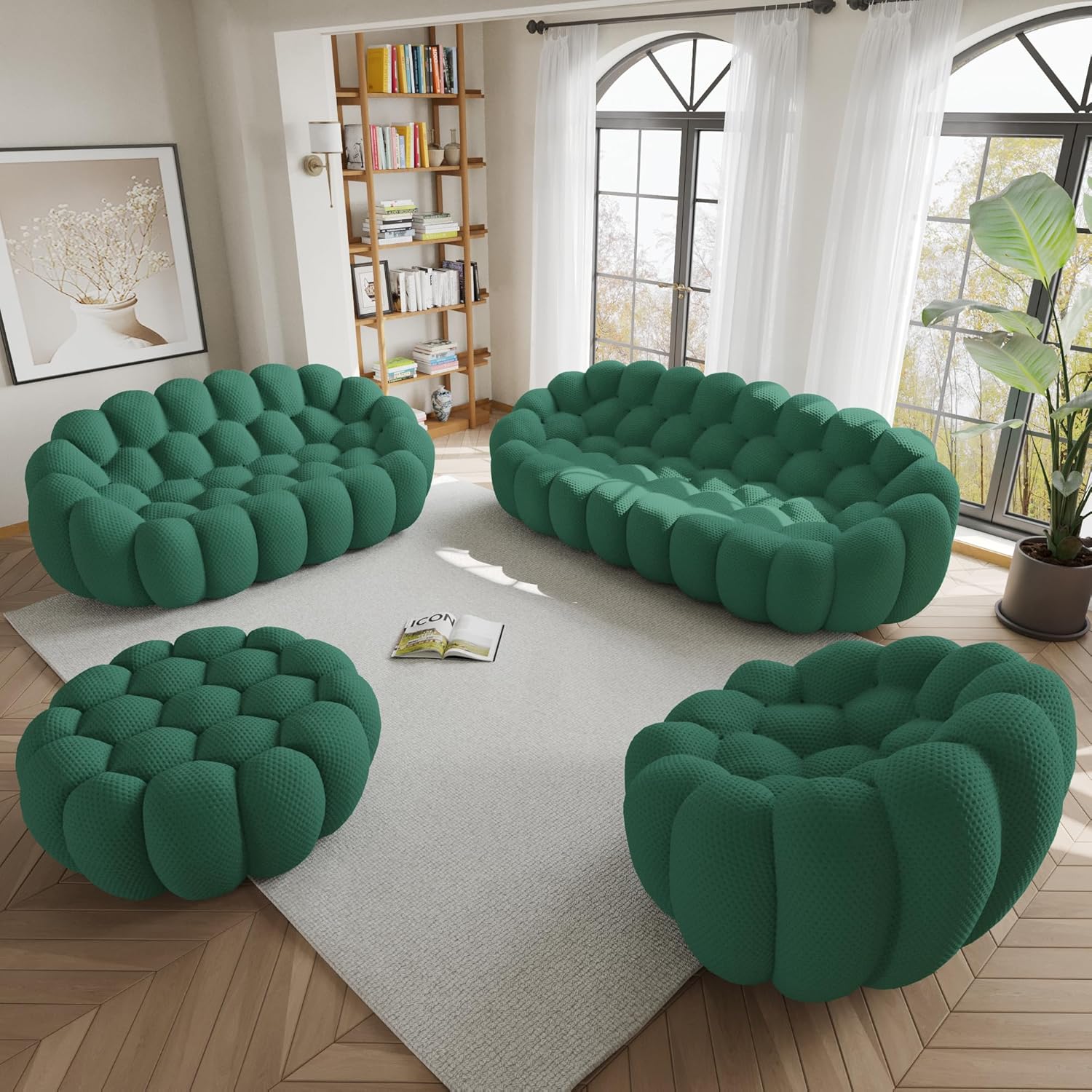 Nuvé® Mitsu Modular Bouclé Cloud Sofa - Dark Green - 1 + 2 + 3 Seater and Ottoman - Nuvé