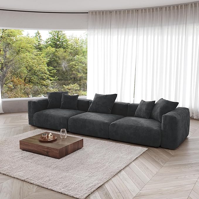 Kanso Corduroy Modular Bouclé Cloud Couch - Black - 3-Seater Sofa - Nuvé