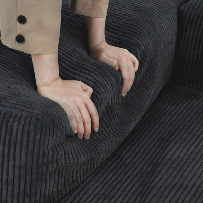 Kanso Corduroy Modular Bouclé Cloud Couch - Black - 2-Seater Sectional Sofa with Ottoman - Nuvé