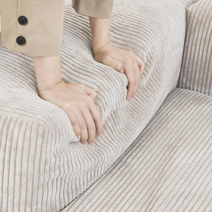 Kanso Corduroy Modular Bouclé Cloud Couch - Beige - 2-Seater Sectional Sofa with Ottoman - Nuvé