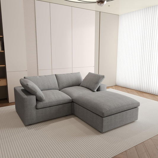 Nuvé® Solace Modular Bouclé Cloud Sofa - Space Grey - 2-Seater Sectional Sofa with Ottoman - Nuvé