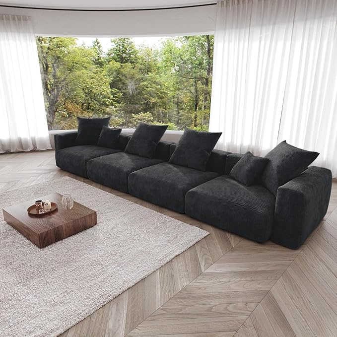 Kanso Corduroy Modular Bouclé Cloud Couch - Black - 4-Seater Sofa - Nuvé