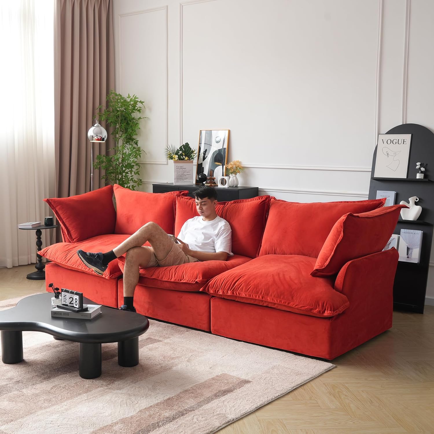 Sabi Modular Boucle Cloud Sofa - Red - 3-Seater Sofa - Nuvé