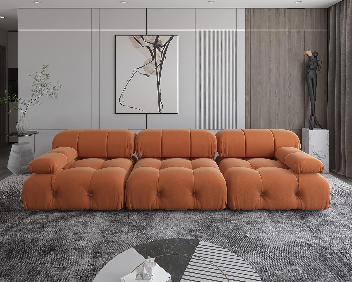 Nuvé® Takumi Velvet Modular Bouclé Cloud Sofa - Orange - 3 Seater Sofa - Nuvé