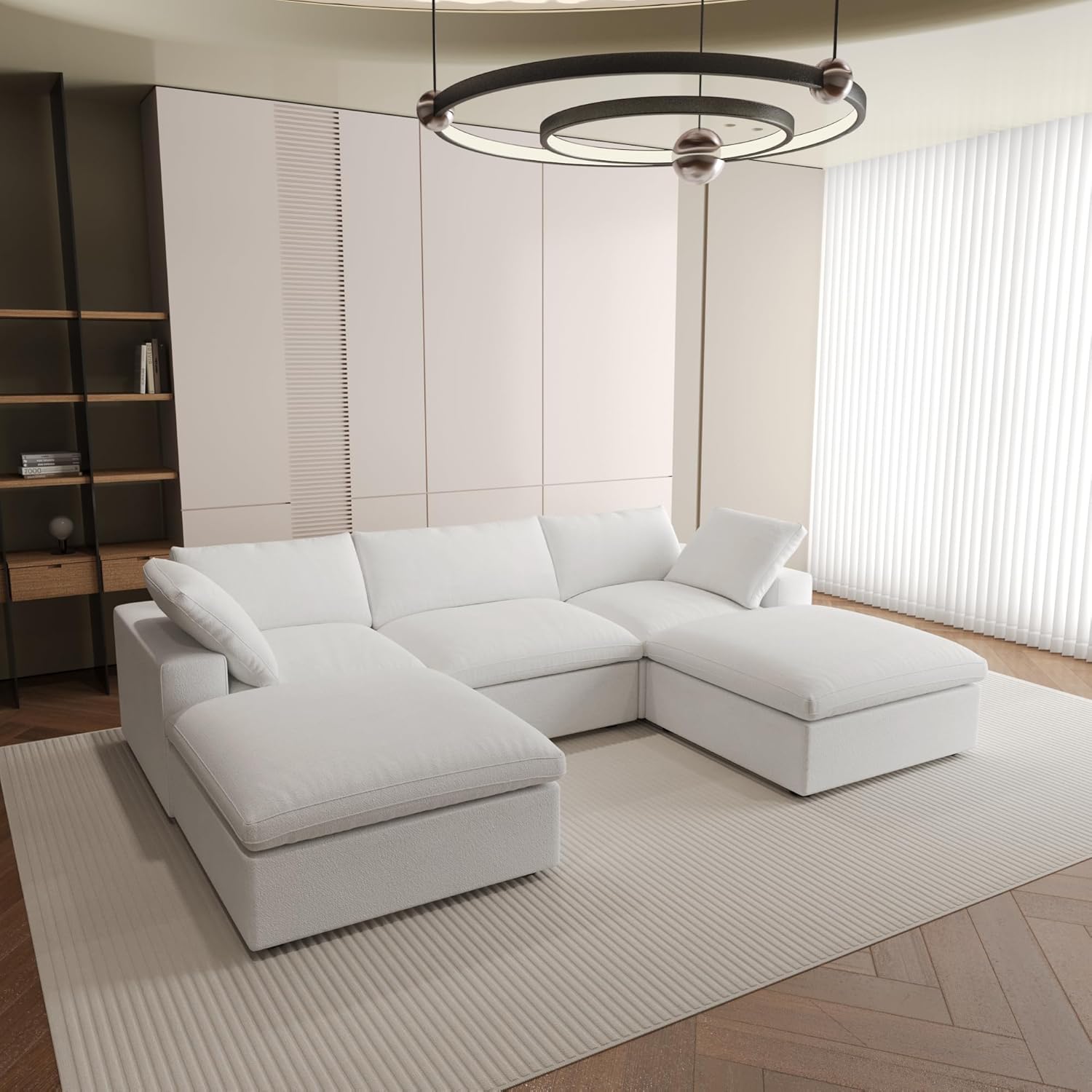 Nuvé® Solace Modular Bouclé Cloud Sofa - Snow White - 3-Seater Sectional Sofa with 2 Ottomans - Nuvé