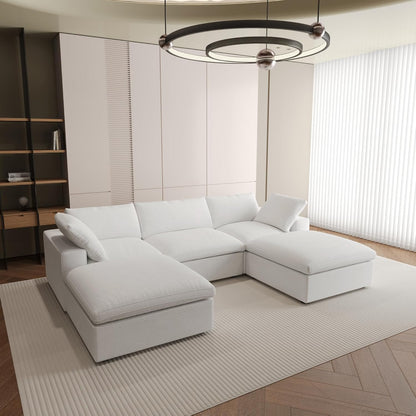 Nuvé® Solace Modular Bouclé Cloud Sofa - Snow White - 3-Seater Sectional Sofa with 2 Ottomans - Nuvé