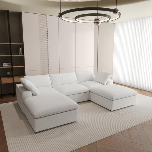 Nuvé® Solace Modular Bouclé Cloud Sofa - Snow White - 3-Seater Sectional Sofa with 2 Ottomans - Nuvé