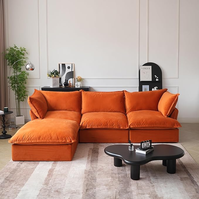 Sabi Modular Boucle Cloud Sofa - Orange - Single Ottoman - Nuvé