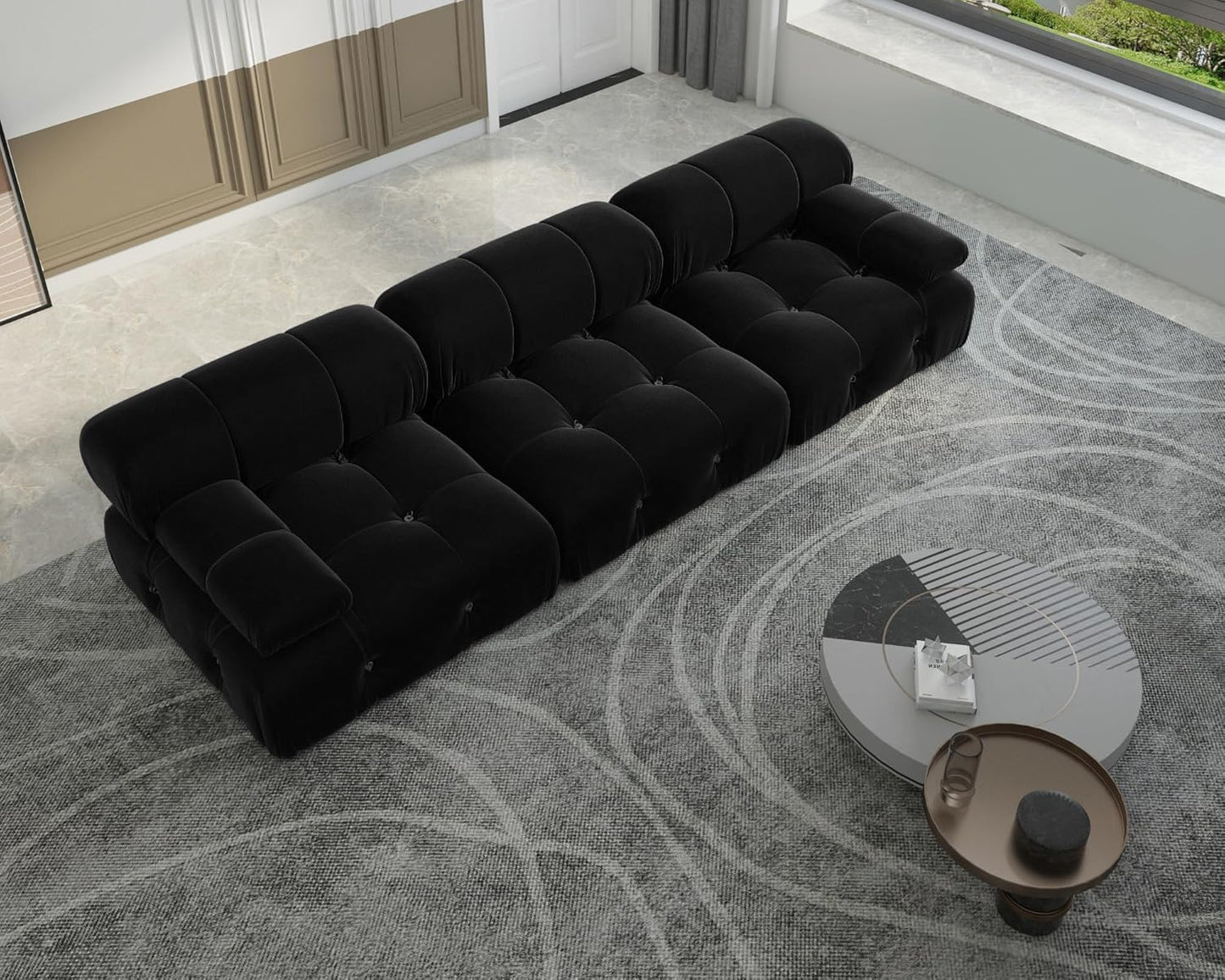 Nuvé® Takumi Velvet Modular Bouclé Cloud Sofa - Black - 3 Seater Sofa - Nuvé