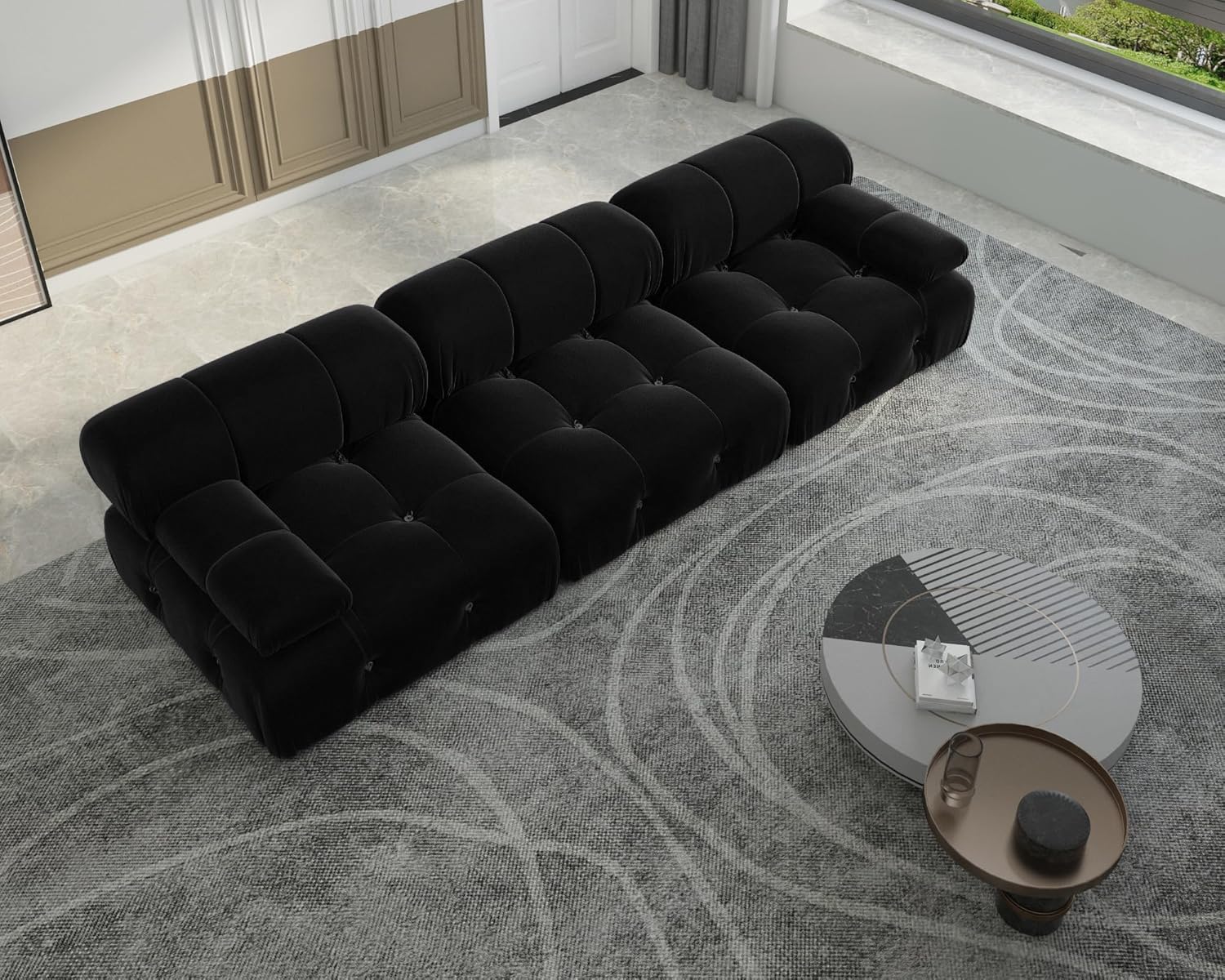 Nuvé® Takumi Velvet Modular Bouclé Cloud Sofa - Black - 3 Seater Sofa - Nuvé