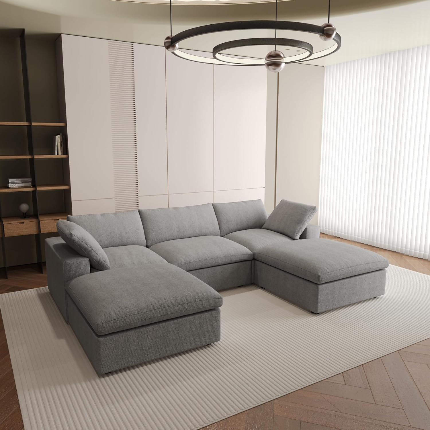 Nuvé® Solace Modular Bouclé Cloud Sofa - Space Grey - 3-Seater Sectional Sofa with 2 Ottomans - Nuvé