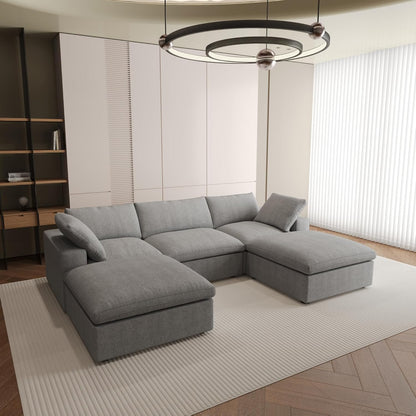 Nuvé® Solace Modular Bouclé Cloud Sofa - Space Grey - 3-Seater Sectional Sofa with 2 Ottomans - Nuvé