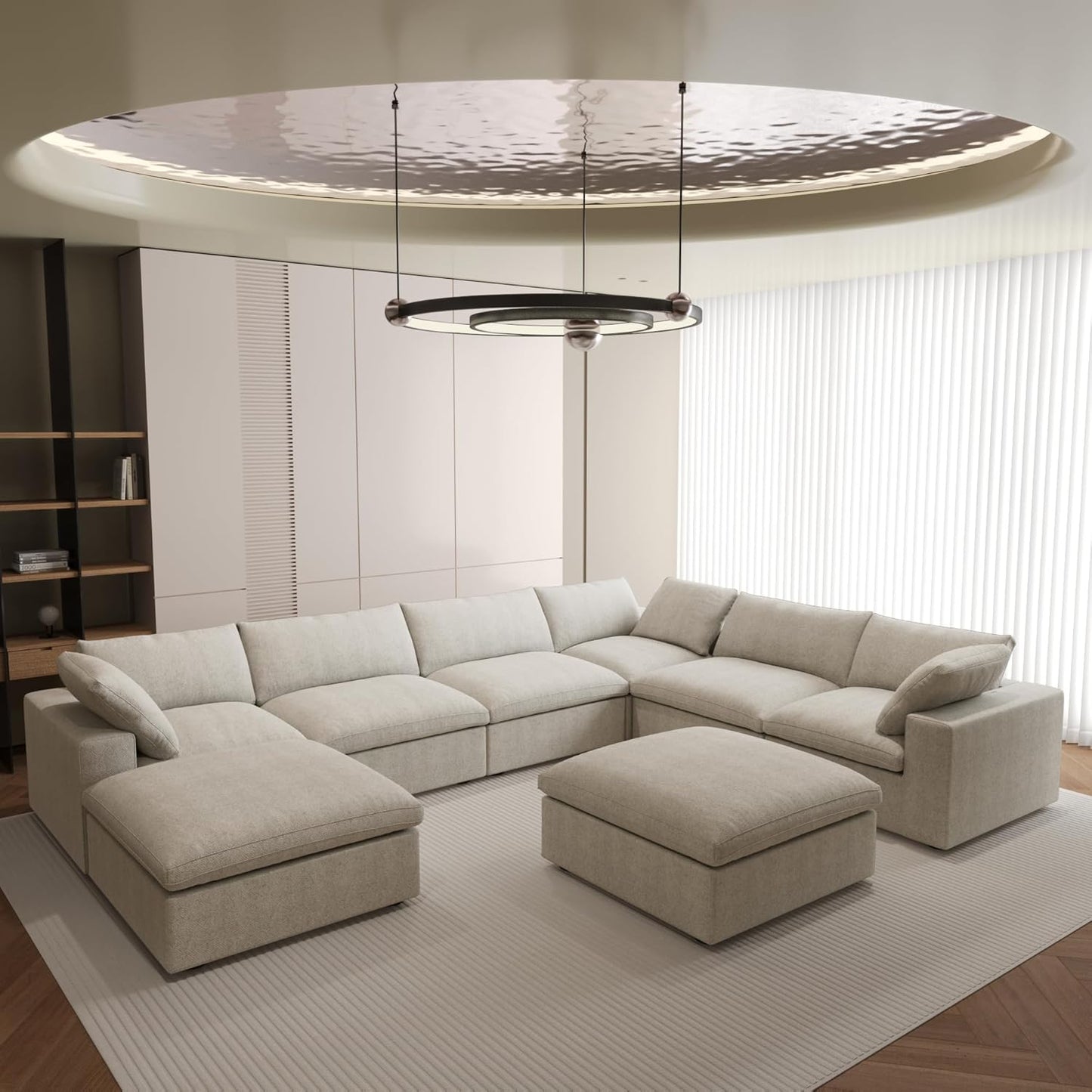 Nuvé® Solace Modular Bouclé Cloud Sofa - Khaki - 7-Seater Corner Chaise - Nuvé