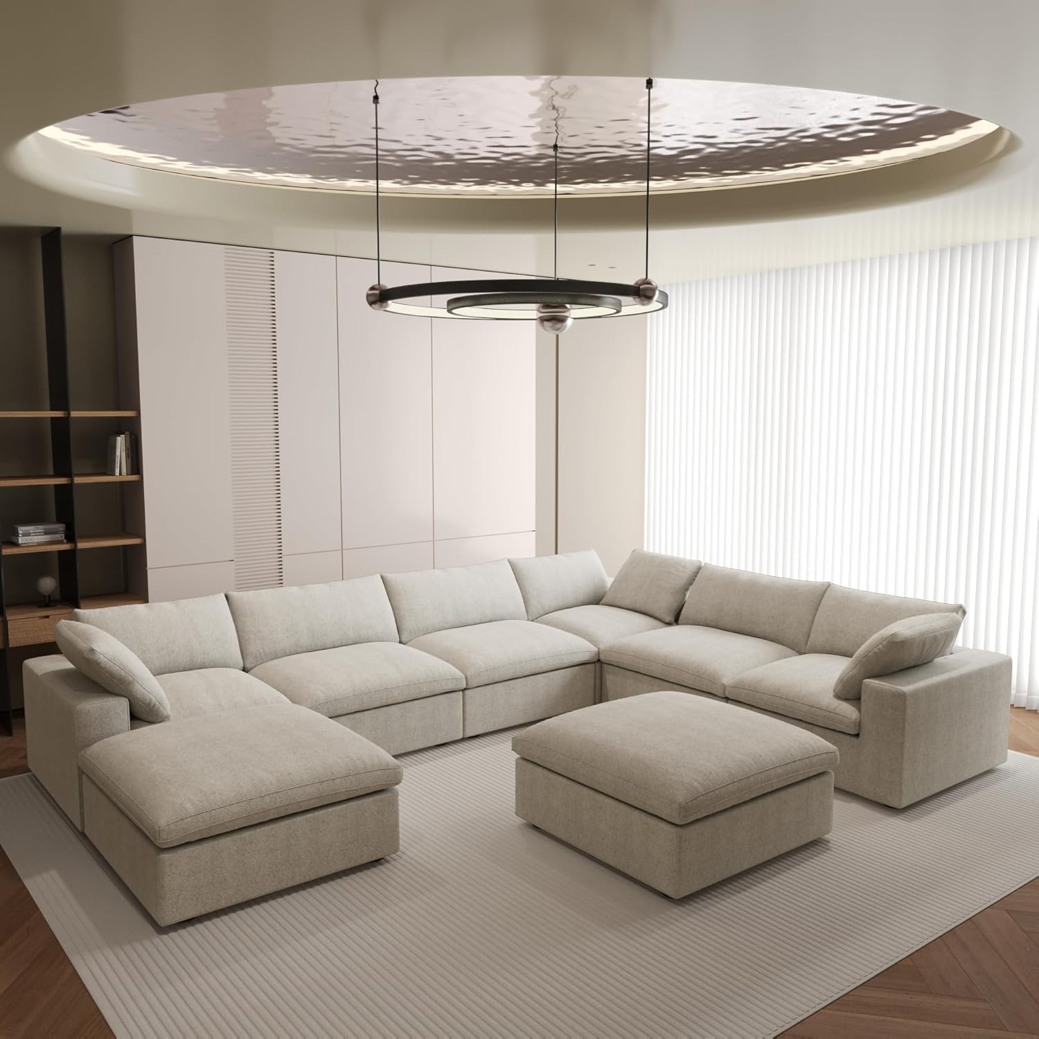 Nuvé® Solace Modular Bouclé Cloud Sofa - Khaki - 7-Seater Corner Chaise - Nuvé
