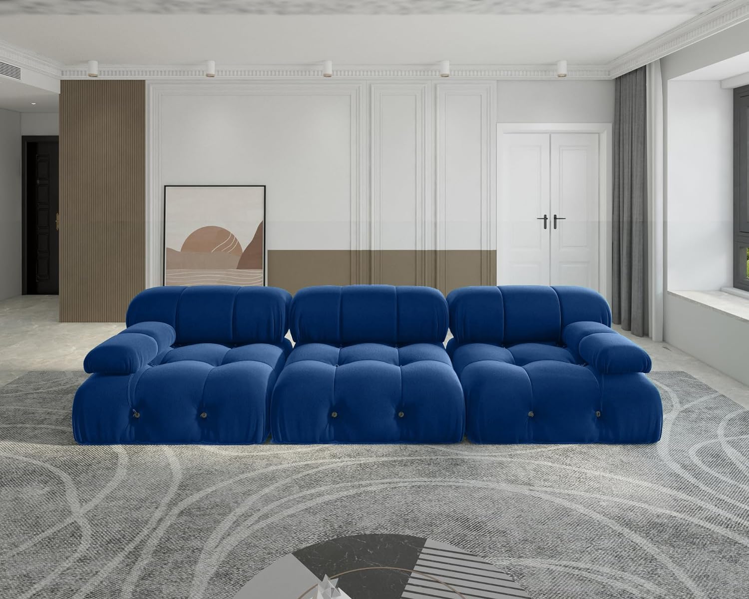 Nuvé® Takumi Velvet Modular Bouclé Cloud Sofa - Blue - 3 Seater Sofa - Nuvé