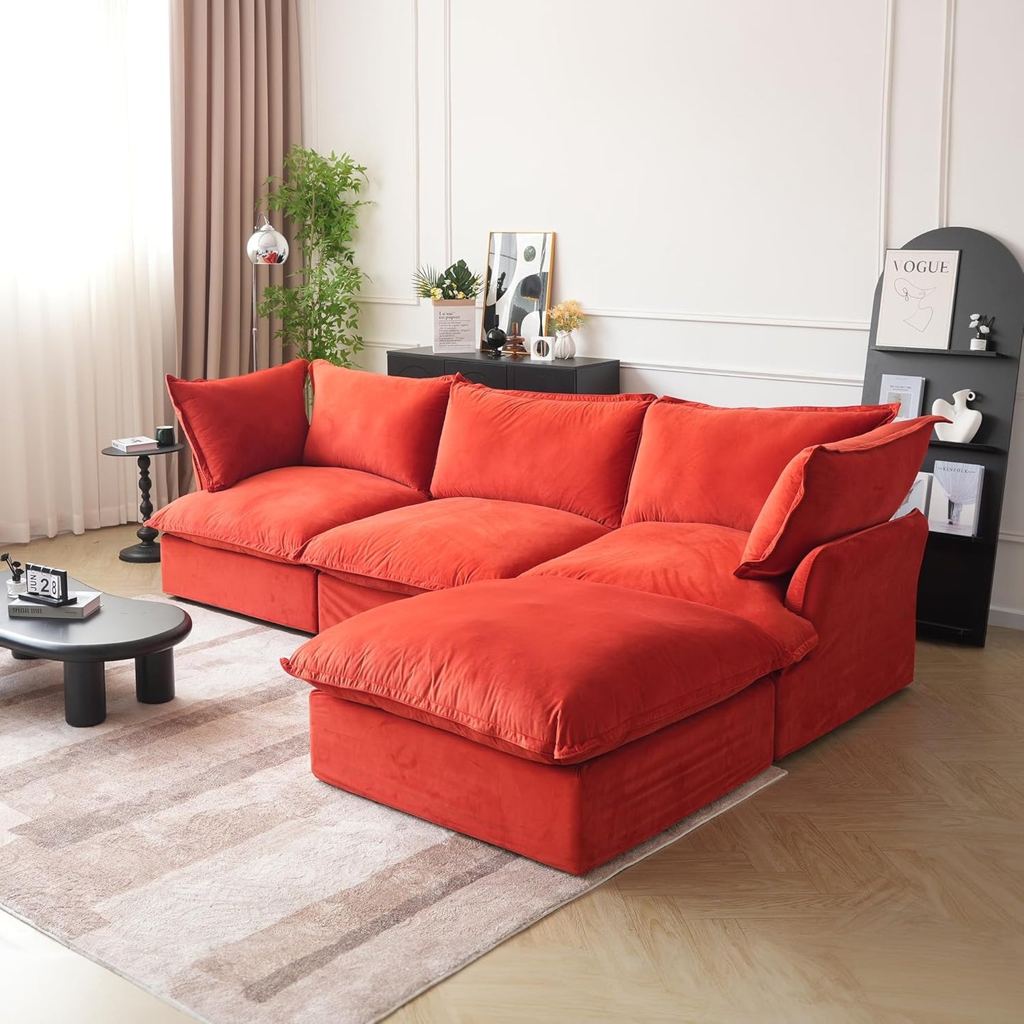 Sabi Modular Boucle Cloud Sofa - Red - Single Ottoman - Nuvé