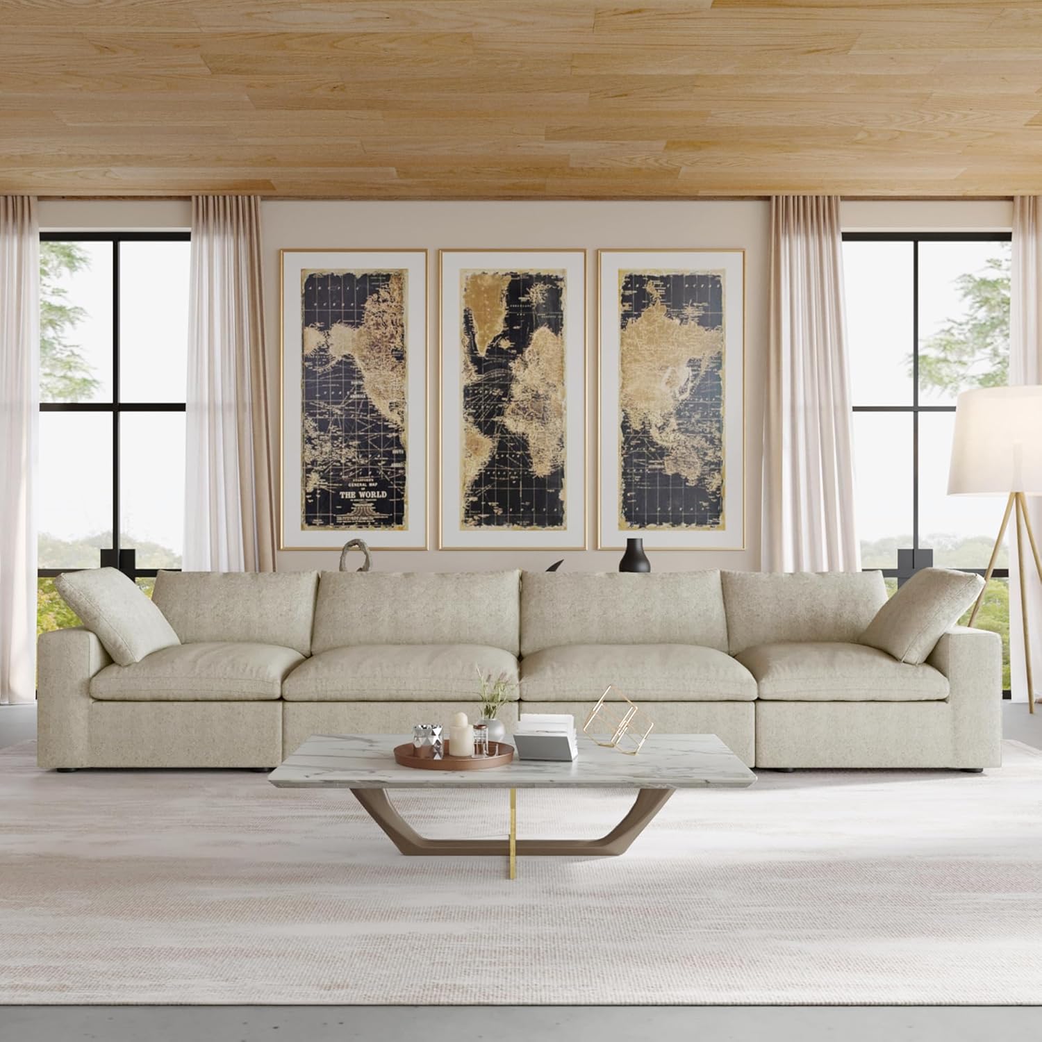 Nuvé® Solace Modular Bouclé Cloud Sofa - Khaki - 4-Seater Sofa - Nuvé