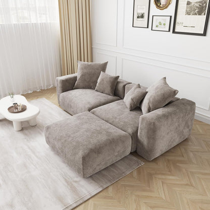 Kanso Corduroy Modular Bouclé Cloud Couch - Brown - 2-Seater Sectional Sofa with Ottoman - Nuvé
