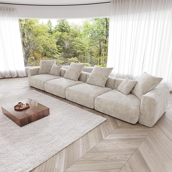 Kanso Corduroy Modular Bouclé Cloud Couch - Beige - 4-Seater Sofa - Nuvé