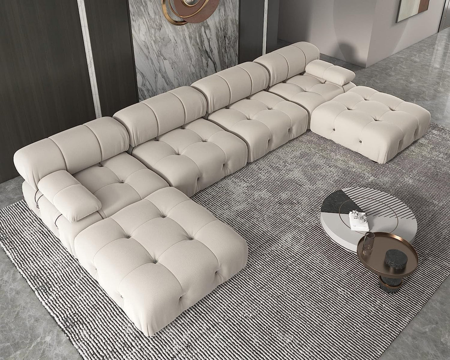 Nuvé® Takumi Velvet Modular Bouclé Cloud Sofa - Beige - 3-Seater Sofa with 2 Ottoman - Nuvé