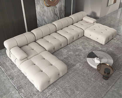 Nuvé® Takumi Velvet Modular Bouclé Cloud Sofa - Beige - 3-Seater Sofa with 2 Ottoman - Nuvé
