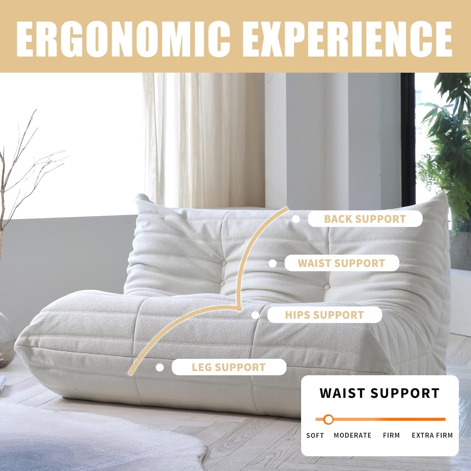 Muku Bouclé Chair - White - 2 Seater - Nuvé