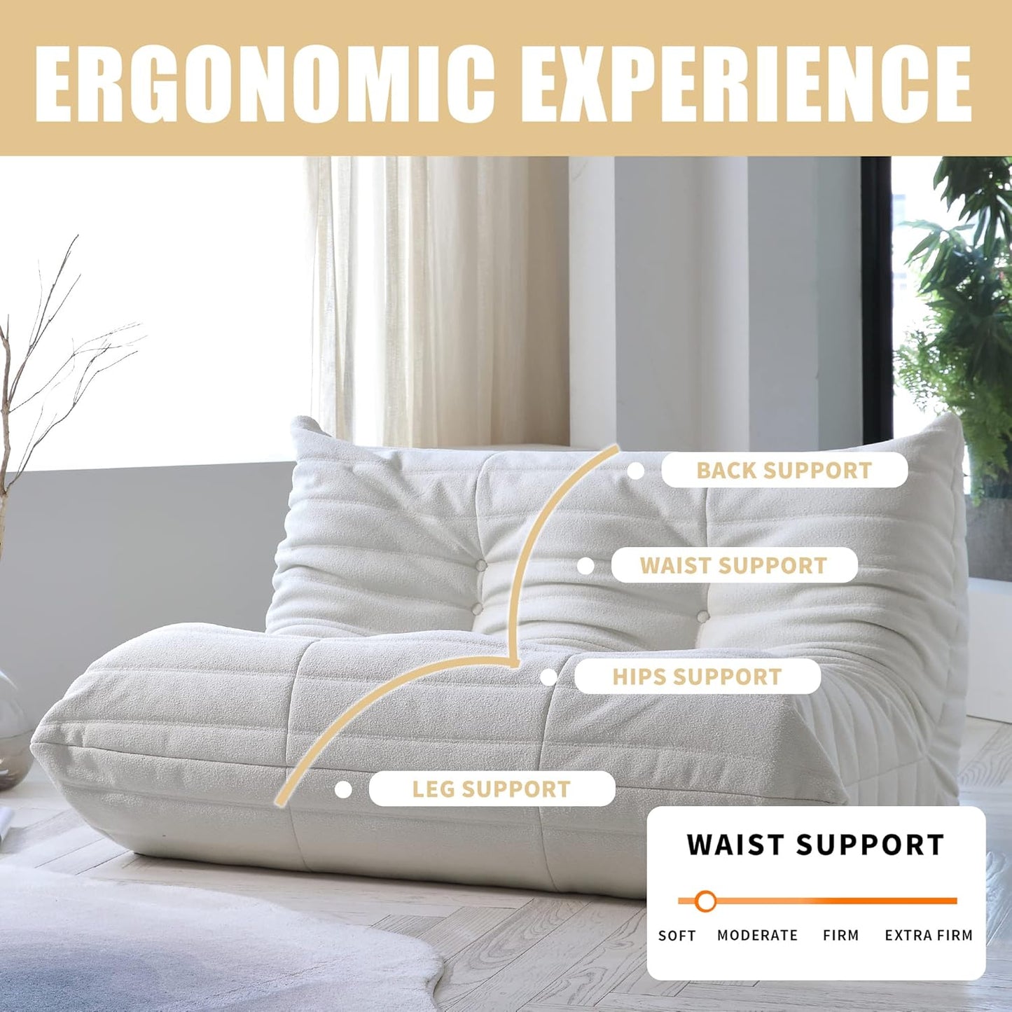 Muku Bouclé Chair - White - 3 Seater - Nuvé