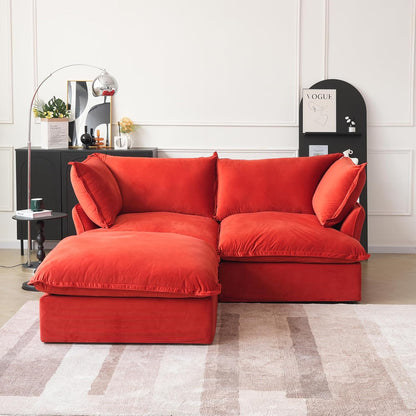 Sabi Modular Boucle Cloud Sofa - Red - Single Seater Sofa with Ottoman - Nuvé