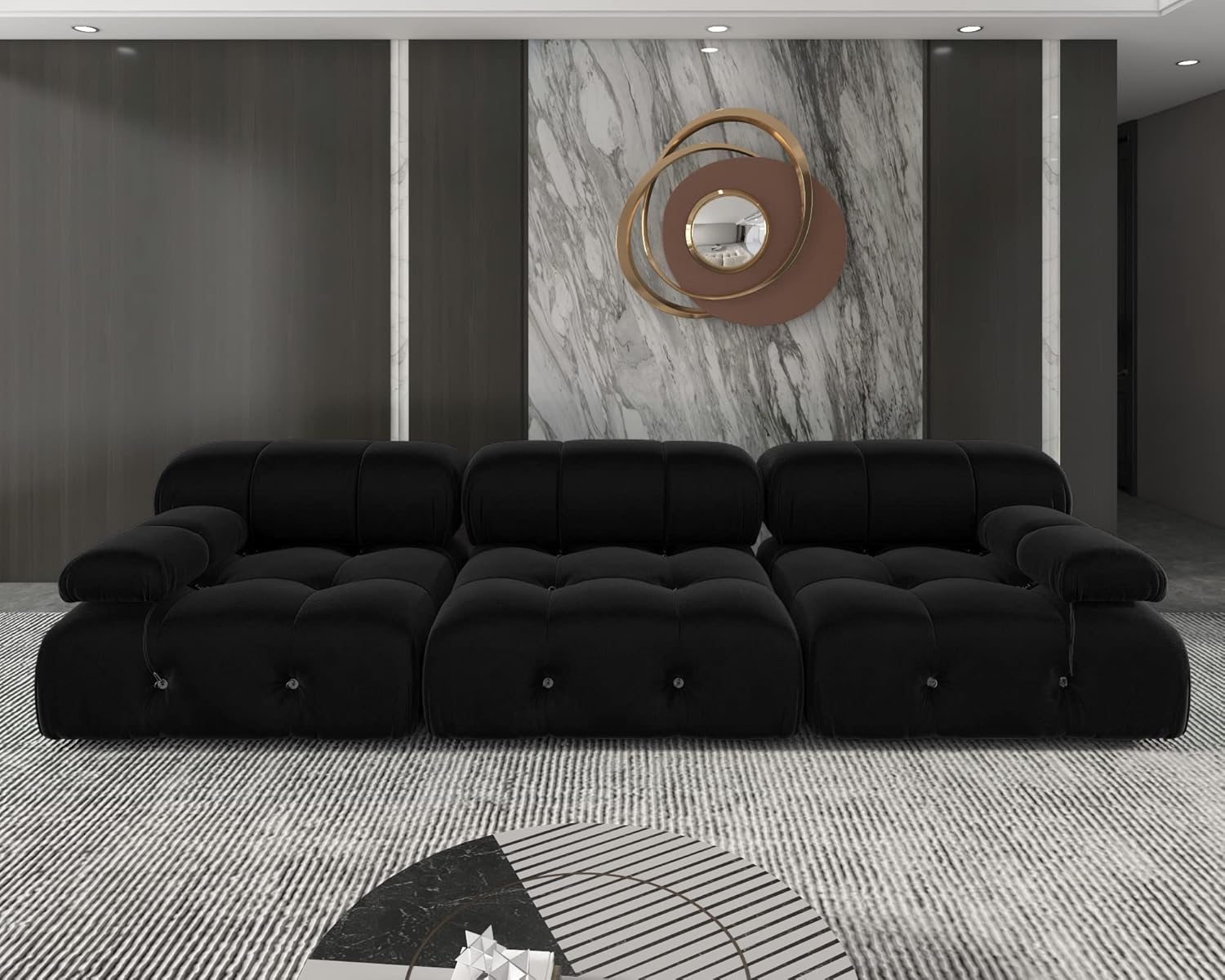 Nuvé® Takumi Velvet Modular Bouclé Cloud Sofa - Black - 3 Seater Sofa - Nuvé