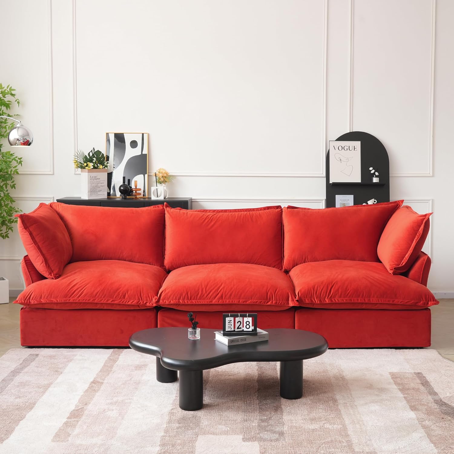 Sabi Modular Boucle Cloud Sofa - Red - Single Ottoman - Nuvé