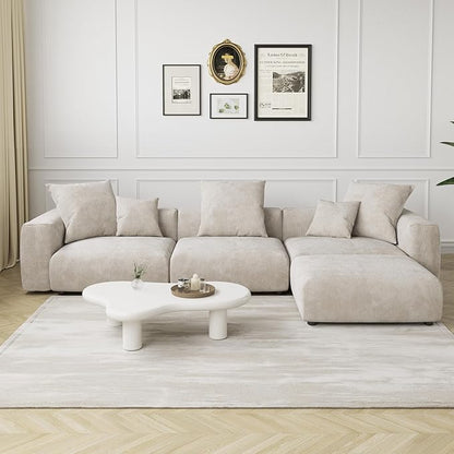 Kanso Corduroy Modular Bouclé Cloud Couch - Beige - 3-Seater Sectional Sofa with Ottoman - Nuvé