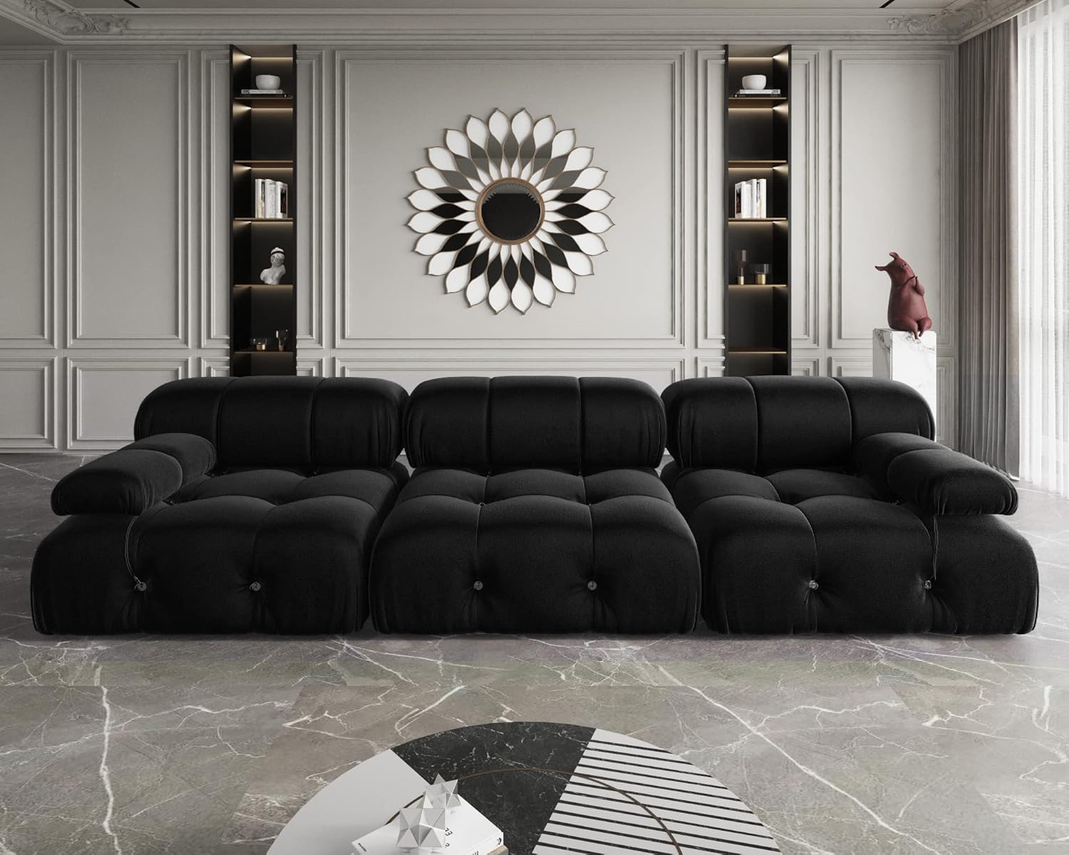 Nuvé® Takumi Velvet Modular Bouclé Cloud Sofa - Black - 3 Seater Sofa - Nuvé