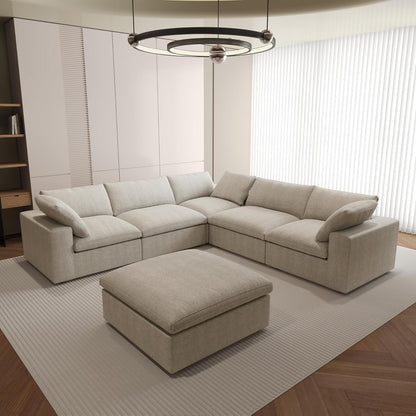 Nuvé® Solace Modular Bouclé Cloud Sofa - Khaki - 5-Seater Corner + Ottoman - Nuvé
