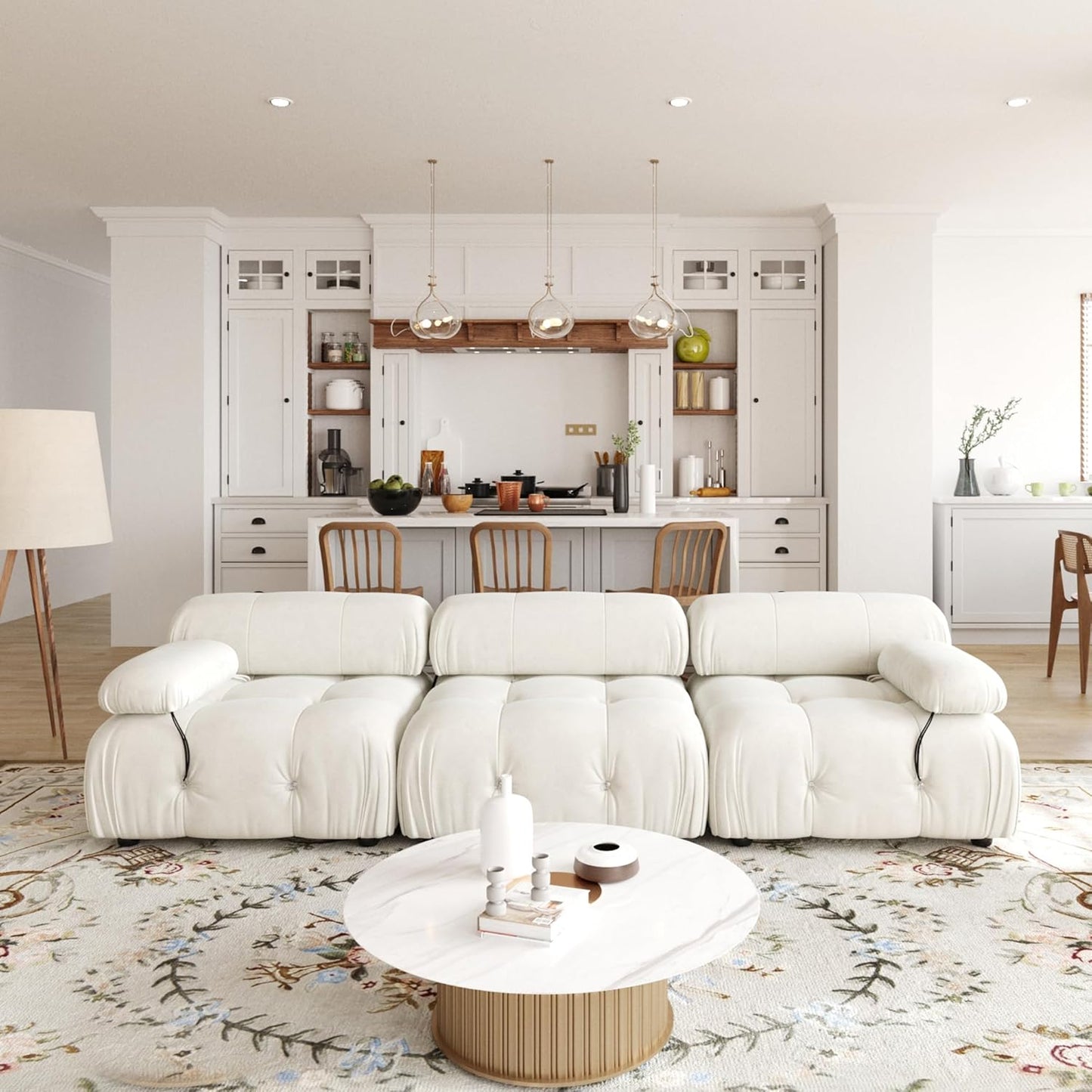 Nuvé® Takumi Velvet Modular Bouclé Cloud Sofa - Beige - 3 Seater Sofa - Nuvé