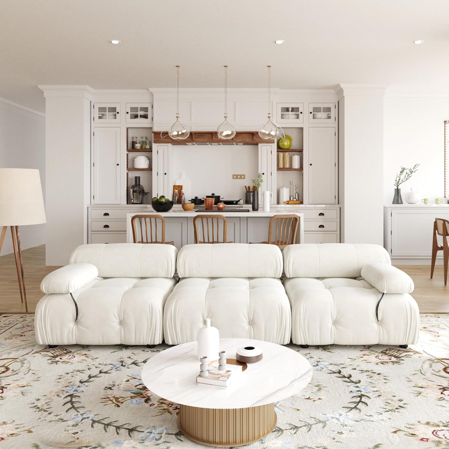Nuvé® Takumi Velvet Modular Bouclé Cloud Sofa - Beige - 3 Seater Sofa - Nuvé