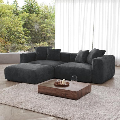 Kanso Corduroy Modular Bouclé Cloud Couch - Black - 2-Seater Sectional Sofa with Ottoman - Nuvé