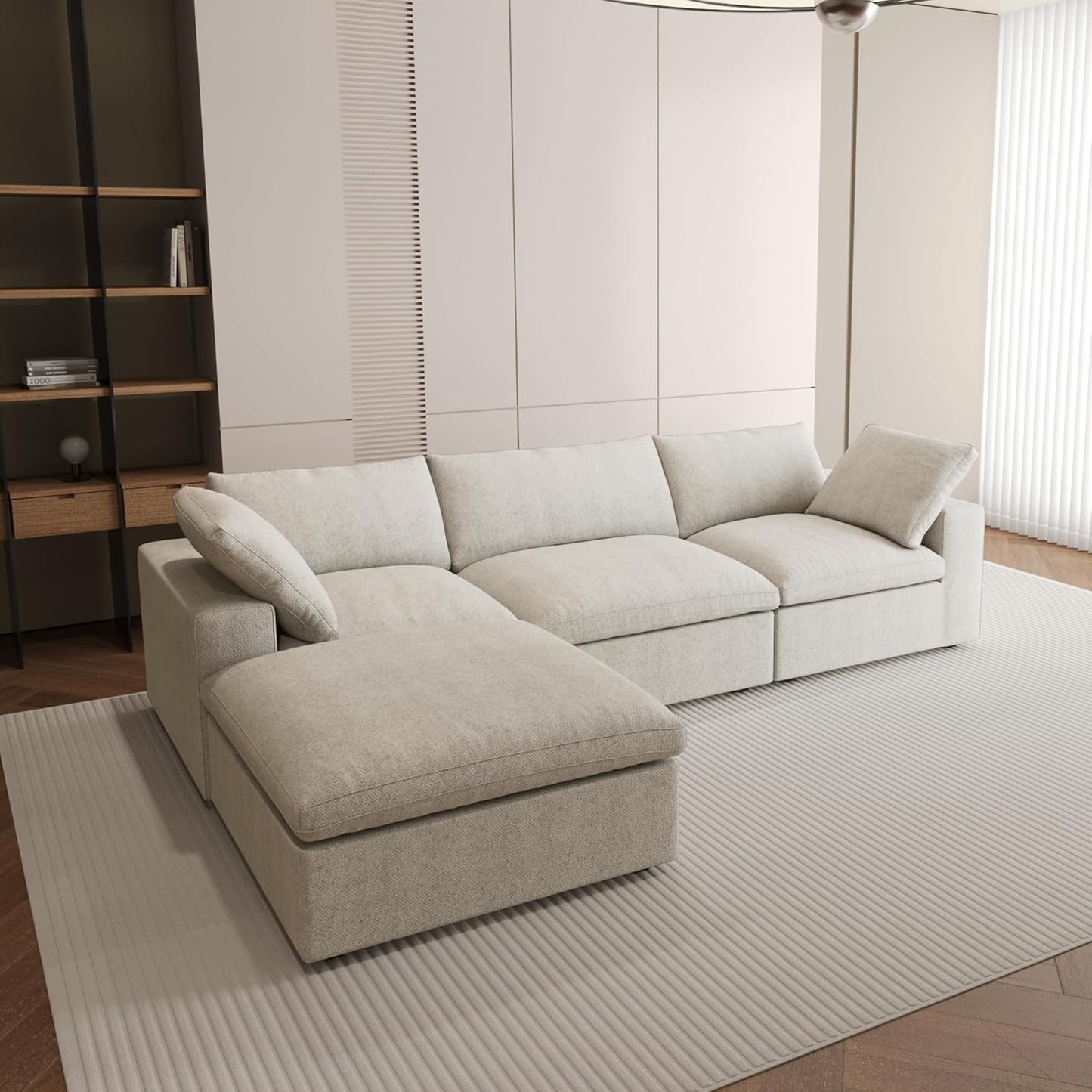 Nuvé® Solace Modular Bouclé Cloud Sofa - Khaki - 3-Seater Sectional Sofa with Ottoman - Nuvé