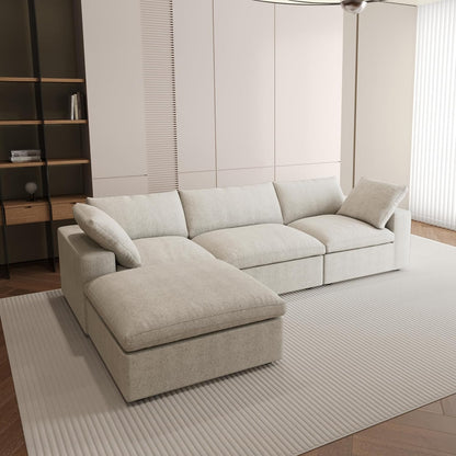 Nuvé® Solace Modular Bouclé Cloud Sofa - Khaki - 3-Seater Sectional Sofa with Ottoman - Nuvé