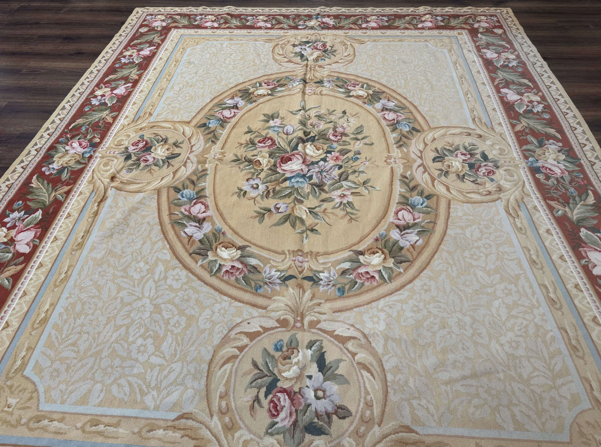 Needlepoint Rug 8x10, Aubusson Savonnerie European Carpet, Floral, Elegant - Nuvé