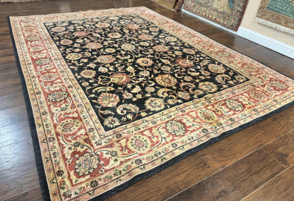 Vintage Oriental Rug 8x11, Floral Persian Design Carpet, Turkish Power Loomed Rug, Navy Blue Red Cream - Nuvé