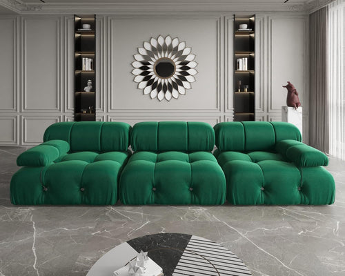 Nuvé® Takumi Velvet Modular Bouclé Cloud Sofa - Green - 3 Seater Sofa - Nuvé