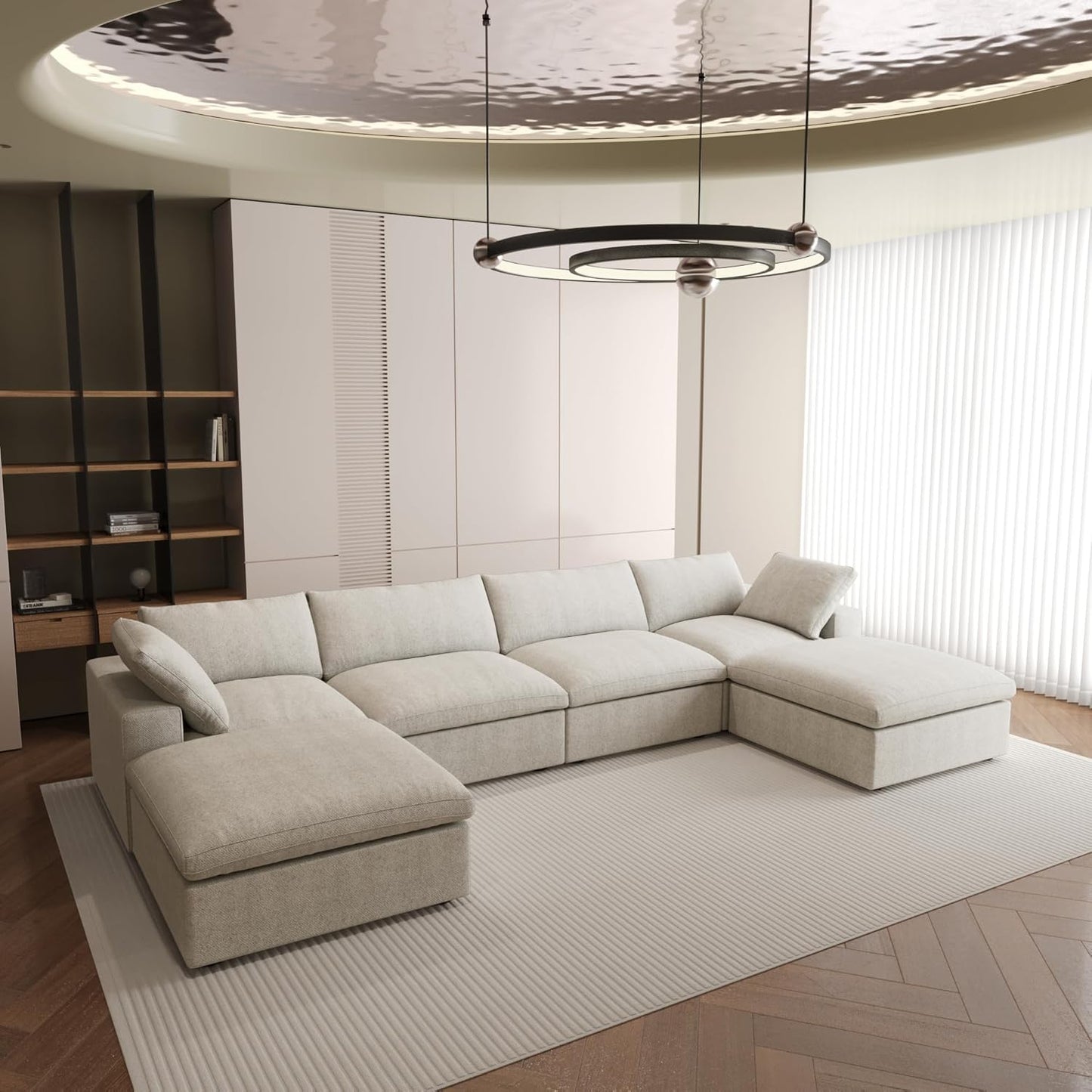 Nuvé® Solace Modular Bouclé Cloud Sofa - Khaki - 4-Seater Sectional Sofa with 2 Ottomans - Nuvé
