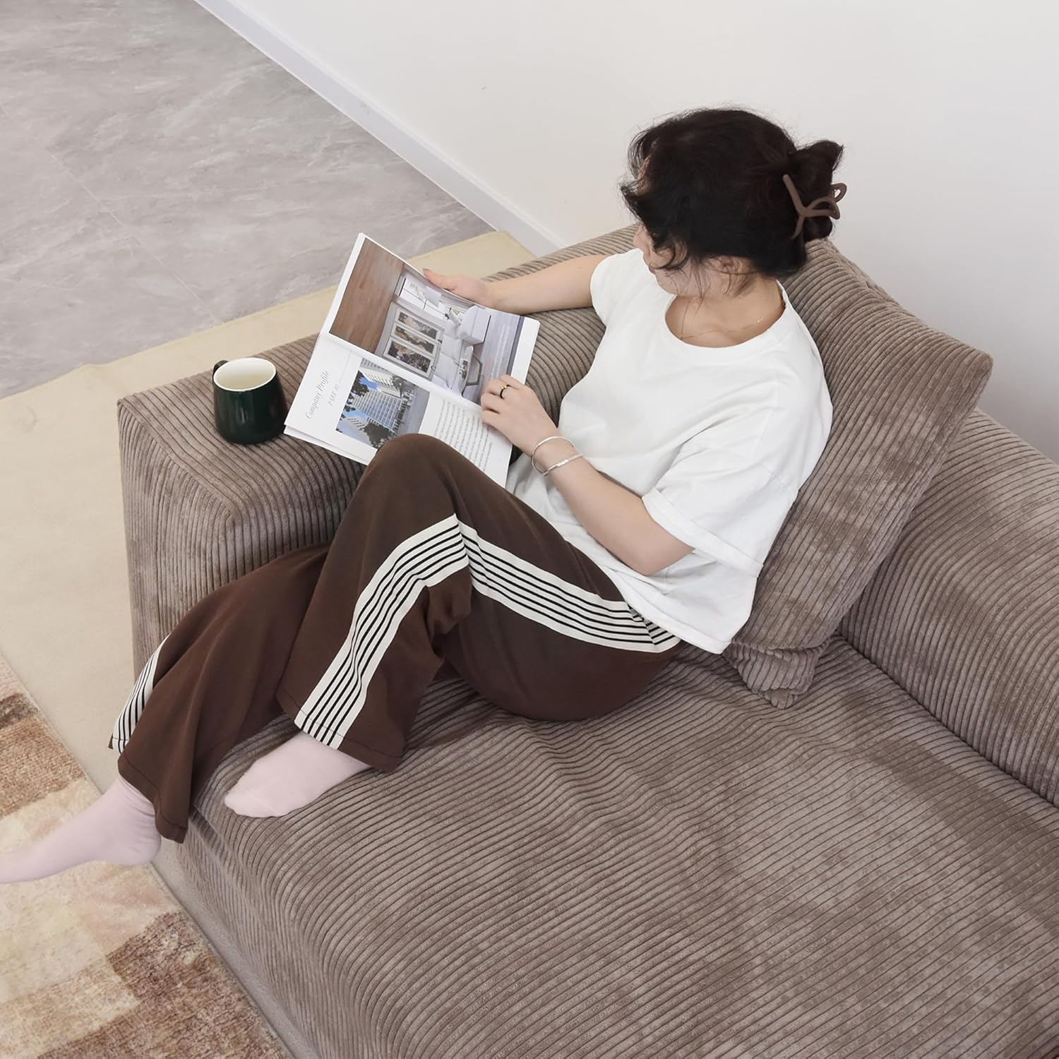 Kanso Corduroy Modular Bouclé Cloud Couch - Brown - 2-Seater Sofa - Nuvé