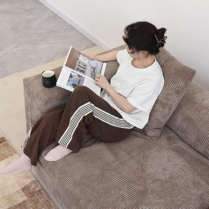 Kanso Corduroy Modular Bouclé Cloud Couch - Brown - 2-Seater Sectional Sofa with Ottoman - Nuvé